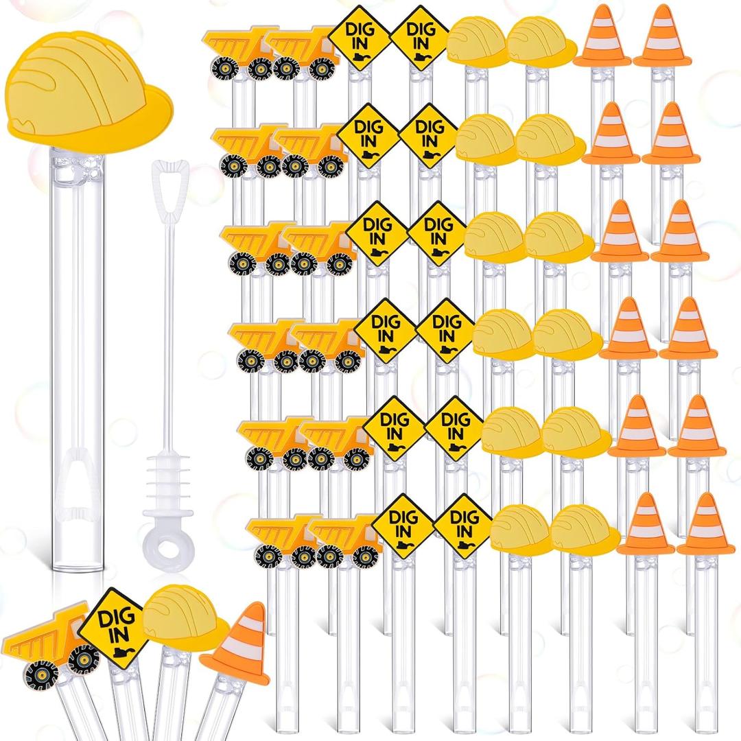 Silipull 48 Pcs 4.2'' Mini Bubble Wands Bubbles Party Favors Birthday Party Supplies Favor Decorations for Gift Back to School Goodie Bag, Contains Liquid(Construction)