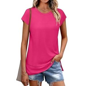 WEESO Womens Summer Tops 2025 Cap Short Sleeve T Shirts Trendy Dressy Casual Crew Neck Loose Fit Shirts (Large)