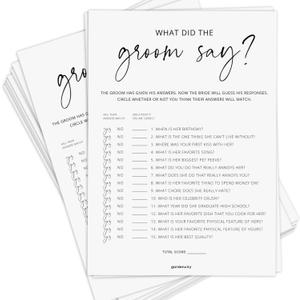 GardenCity Bridal Shower Games, What Did The Groom Say Bridal Shower Game for 50 Guests - Minimalist