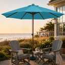 Patio Kingdom 9FT Patio Umbrella, Outdoor Table Umbrella with Rope Pulley Lift, 3 Adjustable Heights, Market Umbrellas for Backyard, Pool and Deck, UPF50+, Light Blue