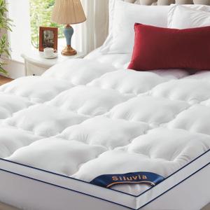 Siluvia Queen Mattress Topper with 400TC 100% Viscose Cover Extra Thick Pillowtop Cooling Mattress Pad White with 8-21 Inch Deep Pocket 3D Snow Down Alternative Fill