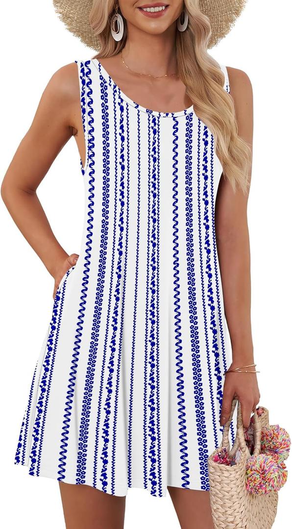 2 x AUSELILY Women's Summer Dress Sleeveless Floral Mini Dresses with Pockets Bohemian Dress 2025 New (XL)