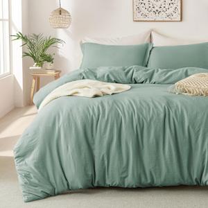 MILDLY Super Soft Duvet Cover - 100% Washed Microfiber Sage Green Comforter Cover Set 3 Pieces with Zipper Closure & Corner Ties (No Comforter) (Queen (90"x90"))
