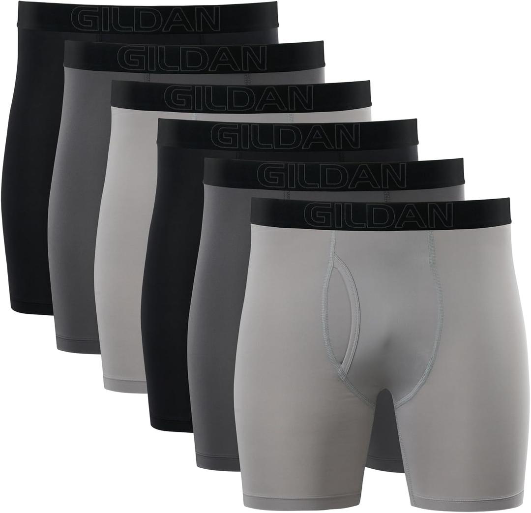 Gildan Men's Performance Underwear Boxer Briefs (Black/Charcoal/Opal Grey)