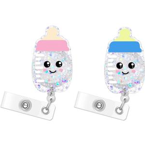 2 Pcs Baby Bottle Funny Badge Reel Retractable,with Alligator Clip & 24-inch Nylon Rope,Accessories Gifts for Nursing Student Nurse Medical Assistant Healthcare Worker