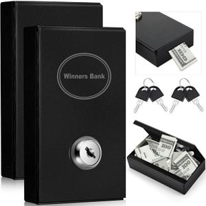 Reallnaive 2 Pack Metal Cash Box for Gamblers Portable Winner Bank Casino Cash Box with 2 Keys Pocket Sized Casino Money Safe Strongbox for Money Saving Gifts Go Home Travel(Black)