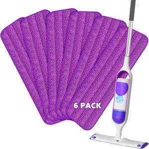 HOMTOYOU Reusable Pads Refills for Swiffer Power Mop: 6 Pack Microfiber Pad for Multi-Surface Floor Cleaning - Machine Washable Replacement Sweeping Cloths for 13 ''-15 '' Spray Mop (Purple)
