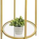 2 Tier Round Side Table, Gold End Table with Glass Top, Modern Metal Clear Coffee Tables, Small Accent Tables for Living Room, Bedroom, 18" x 18"