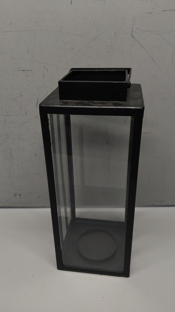 Black Metal Frame Lantern with Flickering Candle