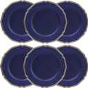 Royal Blue Charger Plates with Beaded Rims, Set of 6 Plastic Wedding Bulk Plate Charges for Dinner Plates, Table Decoration, Holiday, Thanksgiving, Christmas.