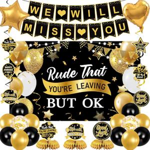 Holkcog Farewell Party Decorations, Rude That You'Re Leaving But Ok Banner, Black Gold We Will Miss You Party Decor, Office Coworker Goodbye Party Supply, Going Away Retired Party Decor for Women Men