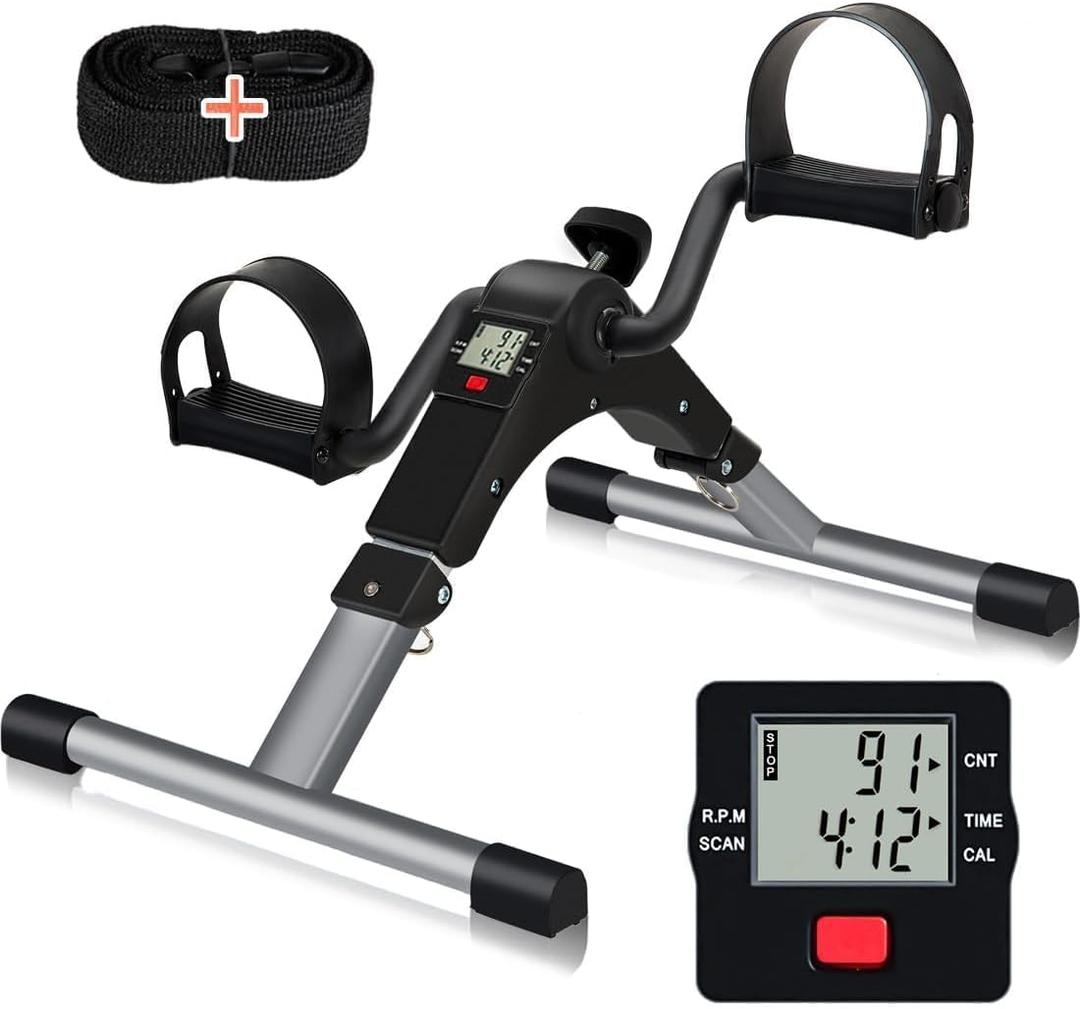 TABEKE Under Desk Bike Pedal Exerciser, Fully Assembled Folding Pedal Exerciser for Arm and Leg Workout, Portable Sitting Desk Cycle with LCD Screen Displays 251231(Grey)