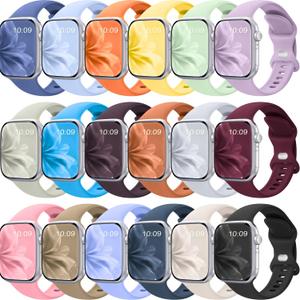 18 Pack Silicone Bands Compatible with Apple Watch 38mm 40mm 41mm 42mm 44mm 45mm 46mm 49mm Women Men, Soft Waterproof Replacement Wrist Sport Band for iWatch Series 11 10 9 8 7 6 5 4 3 2 1 SE Ultra (44mm/45mm/46mm/49mm/42mm(series 3 2 1)s/m)