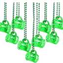 4E's Novelty St Patricks Day Shot Glasses Bead Necklaces, Pack of 12 – Green Irish Gifts Party Favors Supplies, St Patricks Day Accessories for Adults (Transparent Green With Shamrock)