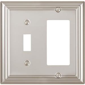 1-Pack Combination Toggle/Decorator Wall Plate, Metal Wall Plate Cover for Light Switch, Receptacle, Dimmer Switch, Satin Nickel, 2-gang, Midsize