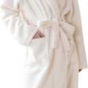 Robes for Women  Premium Plush Fleece Long Bathrobe for Women with Shawl Collar, Soft Warm Womens Robe (Large, White)