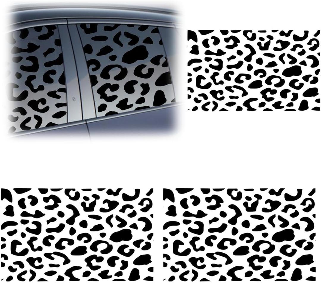 2PCS Leopard Cheetah Car Rear Quarter Window Sticker Decal, Waterproof Vinyl Auto Side Window Sticker with Installation Tool, Universal Matte Vehicle Exterior Decoration Decal (Leopard)