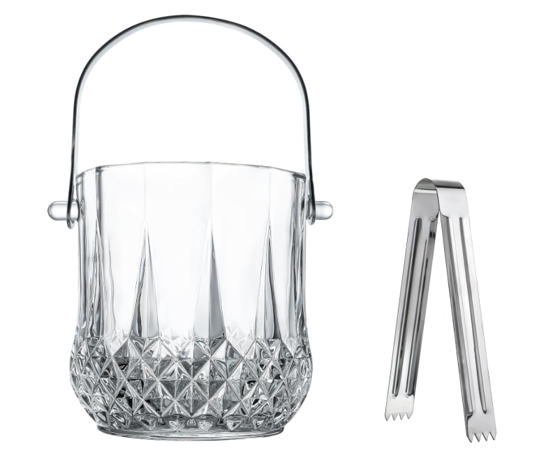 ZEERSHEE Glass Ice Bucket with Handle and Ice Tong Clear Crystal Ice Buckets for Cocktail Bar Wine Home Bar Accessories Parties Clear Champagne Bucket