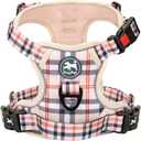 PoyPet Plaid Dog Harness, No Pull Front Clip Pet Vest Harness, Soft Padded Reflective Adjustable Walking Harness with Handle for Large Dogs(Checkered Beige,Large)