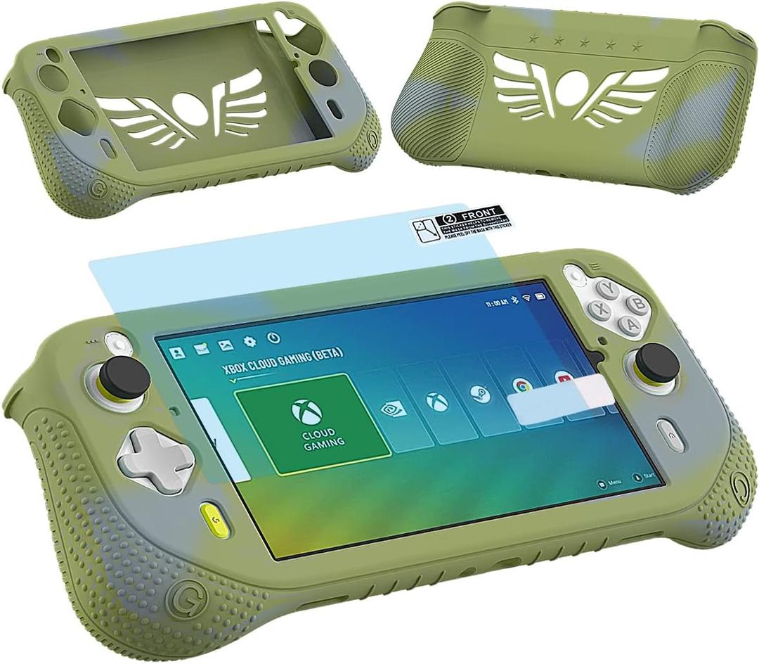 JCHPINE Silicone Cover Case for Logitech G Cloud Gaming Handheld, Protective Skin Sleeve for Logitech G Cloud Gaming Console Screen Film Protector Accessories (Green Case and Screen Film)