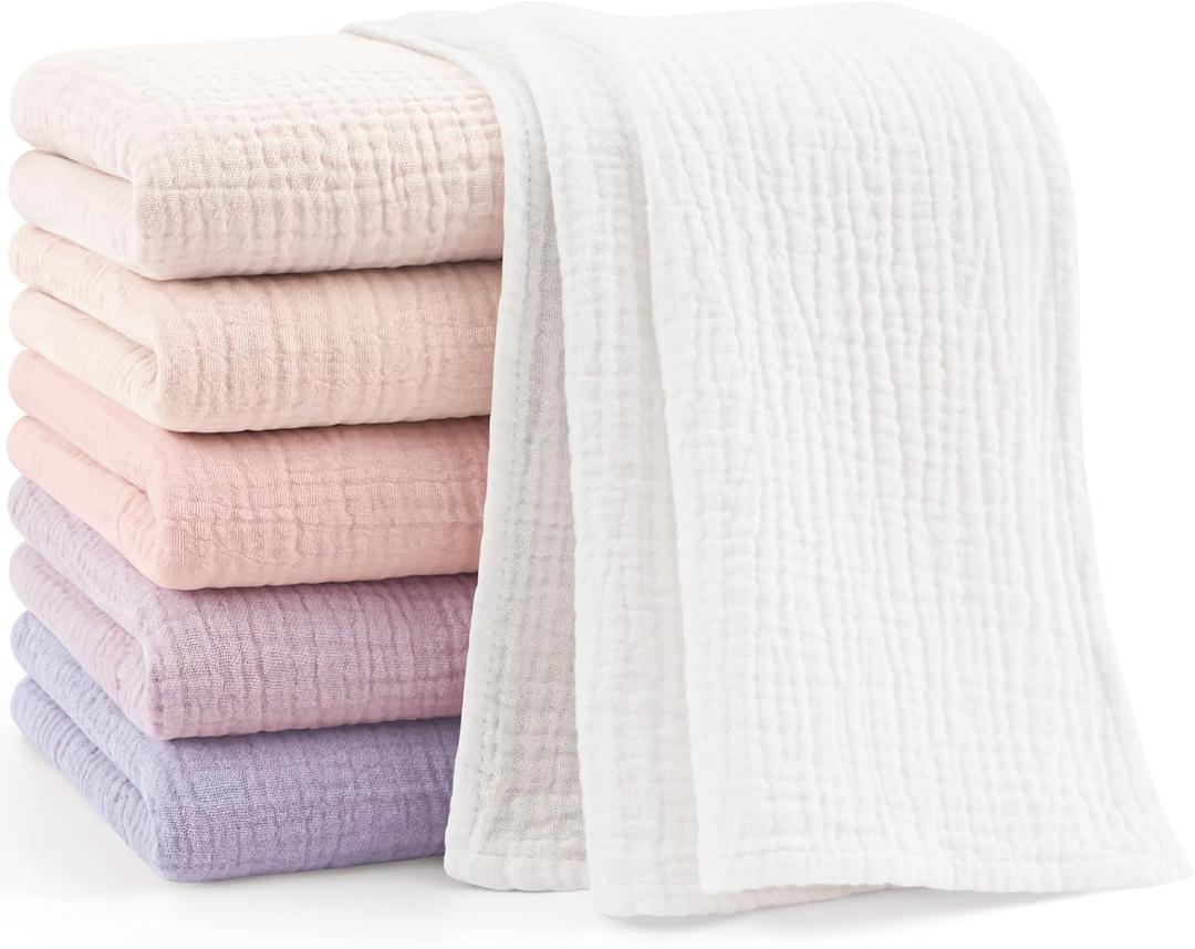Bearmoss 6 Pack Large Muslin Burp Cloths, 100% Cotton Soft Baby Burping Cloths for Boy, Girl, 23.6" X 23.6" Absorbent Milk Spit Up Rags, Newborn Essentials (Pink Purple)
