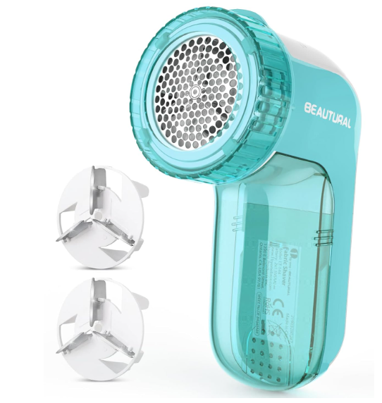 BEAUTURAL Fabric Shaver and Lint Remover, Sweater Defuzzer with 2Speeds, 2 Replaceable Stainless Steel Blades, Battery Operated, Remove Clothes Fuzz, Lint Balls, Pills, Bobbles