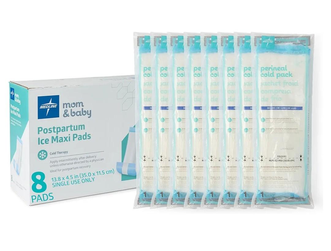 Medline 2-in-1 Absorbent Perineal Pad and Instant Cold Ice Packs for Postpartum Care (8 Count). Ready-to-use Essential for After Delivery, Maternity, Postpartum Care