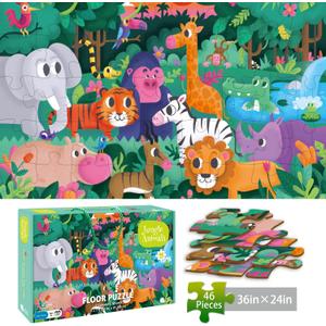 TAOZI&LIZHI Puzzles for Kids Ages 4-6, 6-8, Jungle Animals Toddler Puzzle Age 2-4, Jigsaw Floor Puzzles for Kids Ages 3-5, Puzzles Gifts Toys for Boys Girls Children (46 pcs, 2 x 3 feet)
