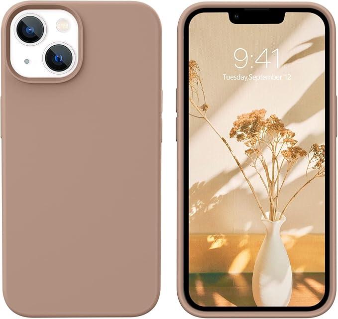 GUAGUA Compatible with iPhone 13 Case 6.1 Inch Liquid Silicone Soft Gel Rubber Slim Thin Microfiber Lining Cushion Texture Cover Shockproof Protective Phone Case for iPhone 13 Khaki
