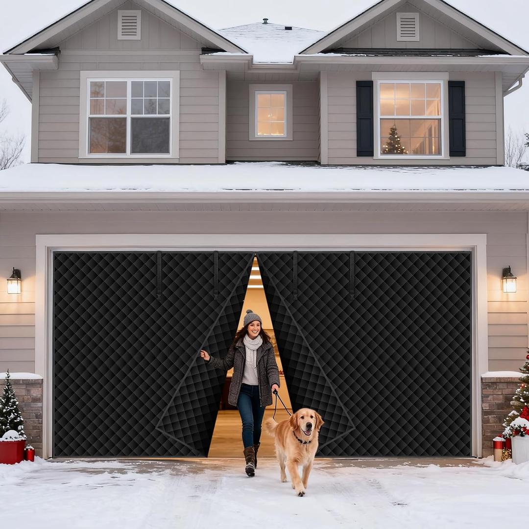 Winter Garage Door Screen,16 x 7Ft Garage Door Insulation Kit 2 Car, Magnetic Thermal Insulated Garage Cover Curtain, Heavy Duty Garage Privacy Screen, Weatherproof Soundproof, Blackout