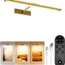 EZVALO Picture Light for Wall, 4800mAh Rechargeable Wireless Remote, 13in Dimmable Magnetic LED Art Display Light with 3 Color Temperatures, for Gallery, Living Room, Bedroom, Hallway (Gold)