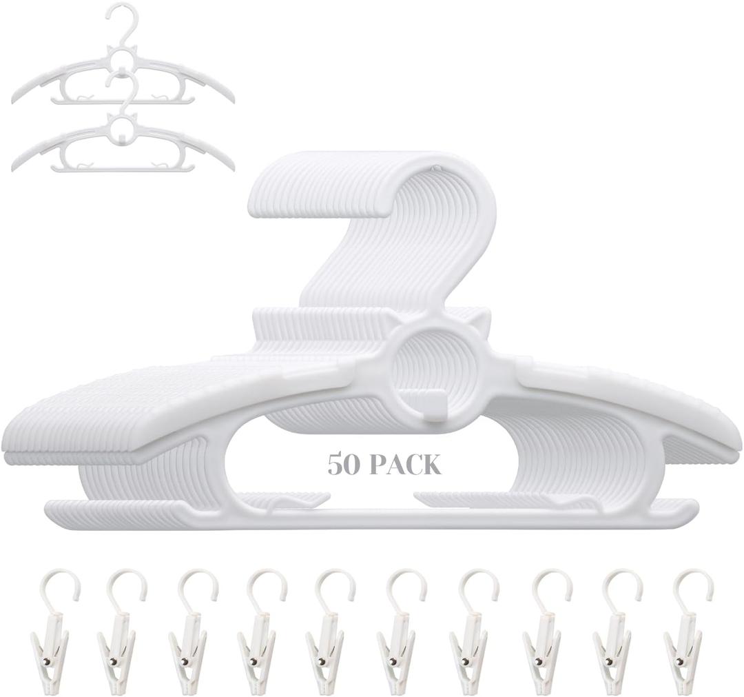 Baby Nursery Closet Hangers, Non-Slip and Extendable Laundry Infant Pant Hanger for Newborn Clothes 50pcs hangers11-14'' Adjustable Children Coat Hanger for Girl Boy Toddler Kids Child, 50PACK