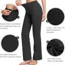 HISKYWIN Inner Pocket Yoga Pants 4 Way Stretch Tummy Control Workout Running Pants, Long Bootleg Flare Pants, Large, Black
