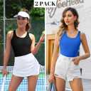 V FOR CITY Women's Built-in Bra Tank Top Racerback Wide Strap Camisole Yoga Cotton Cami Shirts Pack of 2 Black/Blue L