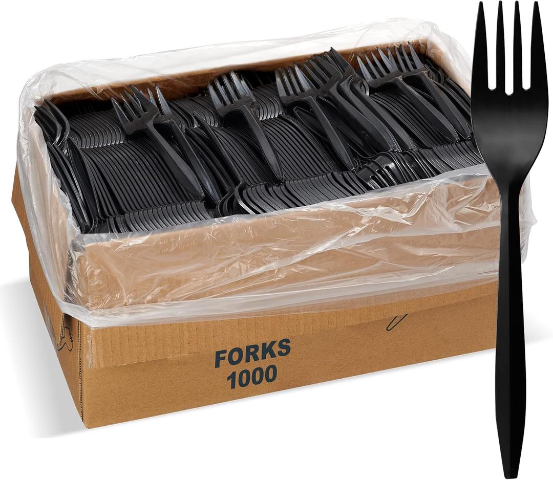 1,000 Plastic Disposable Forks Bulk Black Medium Weight Disposable Silverware Plastic Cutlery Fork