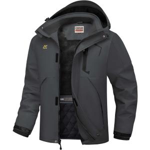 WULFUL Men's Winter Coats Waterproof Ski Jacket Warm Windproof Winter Windbreaker Jackets for Men with Hood (Medium, Solid Dark Grey-0047)