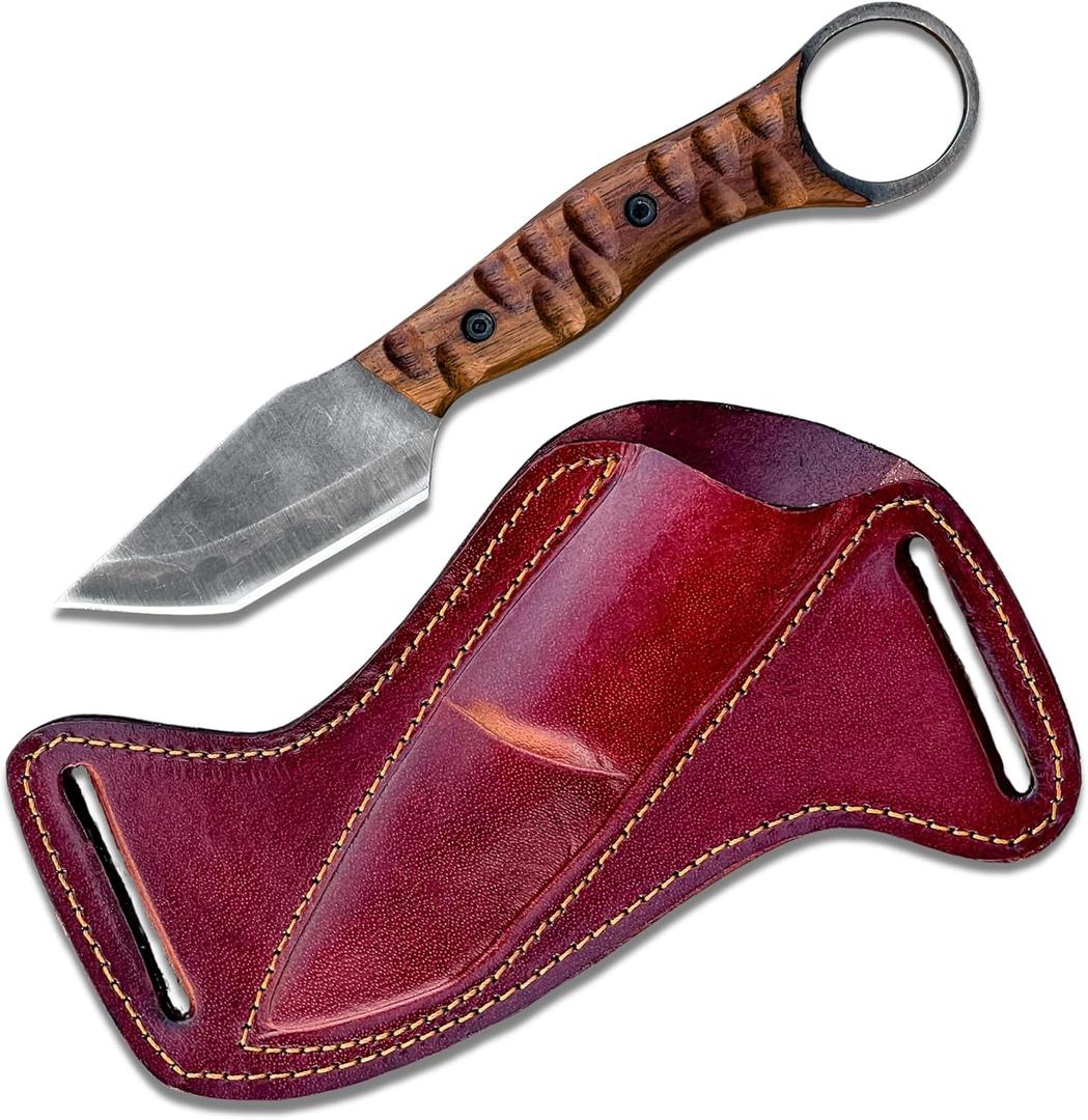 Hunting Fixed Blade Knives with Leather Sheath, Handmade Steel Skinner Knife, Bushcraft Knive for men, Full Tang Steel Blade Cowboy Skinning knive, Rosewood Handle