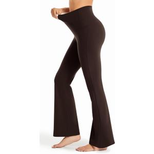 Maxbee Flare Yoga Pants with Pockets for Women, V Crossover Flare Leggings Tummy Control, High Waist Bootcut Yoga Leggings (Brown, S)