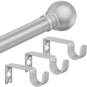 Silver Curtain Rods for Windows with Brackets,5/8 Inch Diameter Small Curtain Rod Adjustable Set 32 to 90 Inches,Easy Install Drapery Rods,Gray