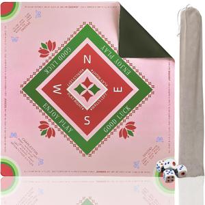 Mahjong Learning Mat with Rules 31" x 31", Anti-Slip Noise-Reducing American Mahjong Table Mat & Cover with Grey Carry Bag for Poker, Card, Board & Tile Games