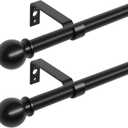 2 Pack 28-48 inch Black Metal Wall Mounted Curtain Rod Set with Brackets, 5/8" Adjustable Small Curtain Rods for Bedroom, Kitchen, Living Room, Grommet Curtains