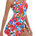 Aidonger One Piece Swim Dress Swimsuits for Women Tummy Control Swimdress Skirt Bathing Suit XL