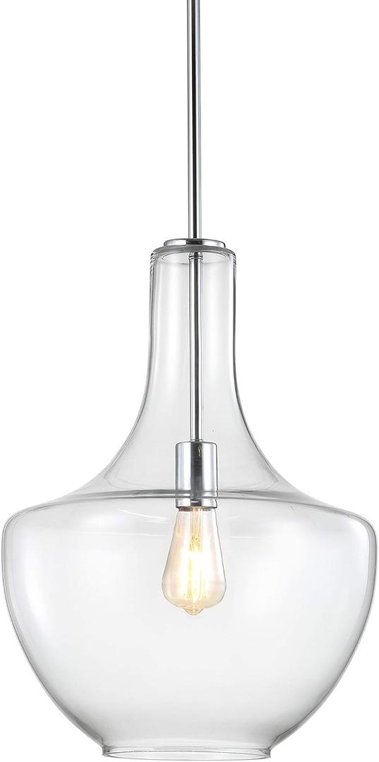 JONATHAN Y JYL6401A Watts 13.25" Glass/Metal LED Pendant Farmhouse Contemporary Dimmable Dining Room Living Room Kitchen Foyer Bedroom Hallway, Chrome/Clear