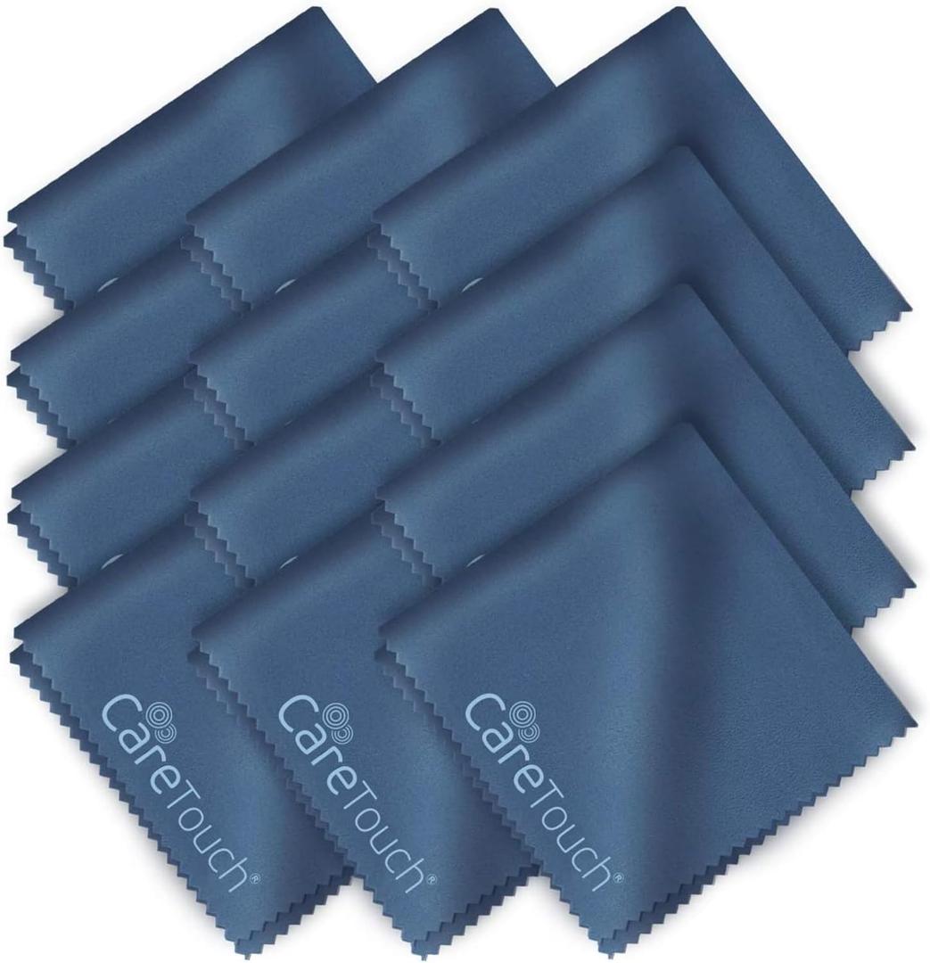 Care Touch Eyeglass Cleaning Cloth - 12 Pack of Microfiber Cleaning Cloth for Glasses, Lenses, Phones and Screens - Large, Lint-Free, Reusable and Scratch-Free - 6 x 7 Inches - Navy