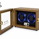 Lieinw Watch Winder for Automatic Watches, Walnut 9 Slots Winding Watch Box with Japanese Quiet Motor & Blue LED for Rolex and Auto Watches, Wooden Rotating Watch Case Used for Display, Storage & Gift