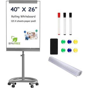 TSJ OFFICE Mobile Standing Whiteboard - 40 x 26 Inches Dry Erase Magnetic White Board with Stand Flipchart Easel Height Adjustable, Gray 