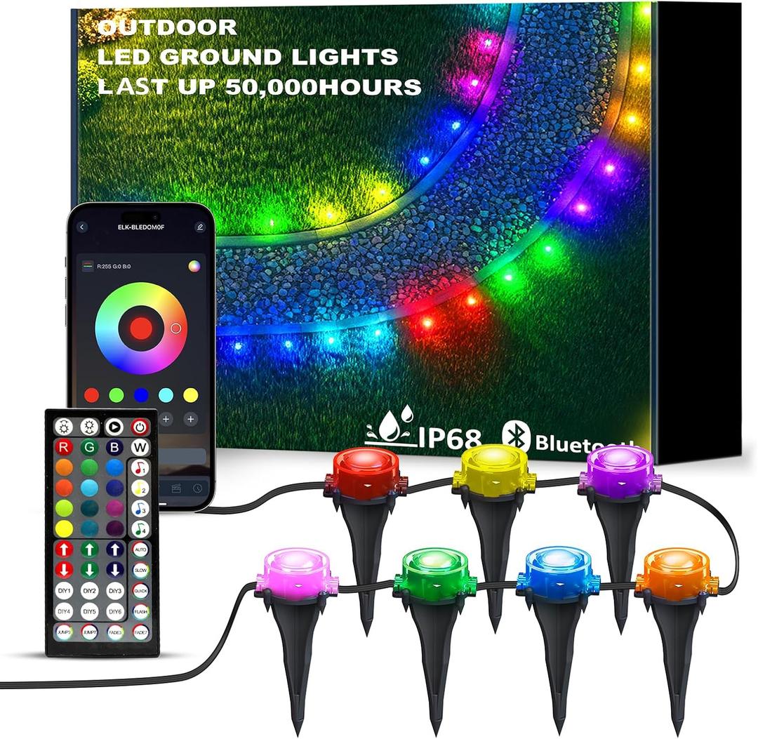 IVRICH 50FT Outdoor Ground Lights, Smart RGB Pathway Lights with APP/Remote Control, IP68 Waterproof, Music Sync, Timer Function, Color Changing, for Patio Yard Lawn Walkway Driveway Garden Decor