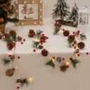 6.6 FT Prelit Christams Garland with Lights, 20 LED Lights, Battery Operated, Pineneedle, Red Berries, Red Bell, Pine Cones, Lighted Christmas Garlands Decor for Mantle Stairs Wall