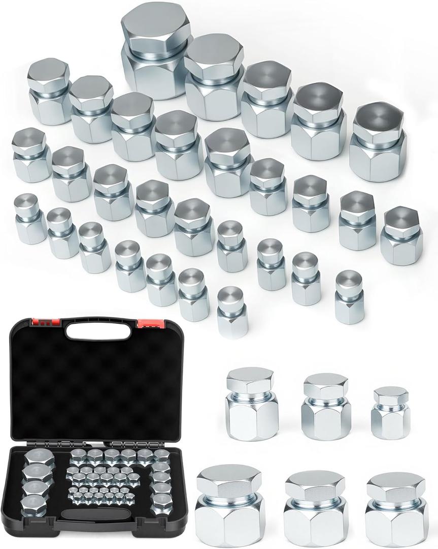 JIC Plug and Cap Kit, 72Pcs 37 degree Flare thread cap & plug assortment set, Hydraulic hose tube and pipe fittings set end protection for industrial equipment repair, size 4 6 8 10 12 16