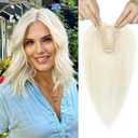 REECHO Real Human Hair Topper, 10 inch Women Hair Toppers for Thinning Hair, 100 Percent Human Hair Large Coverage Natural Hairpiece Wiglet, Swiss Base 3.5"x2", Blonde